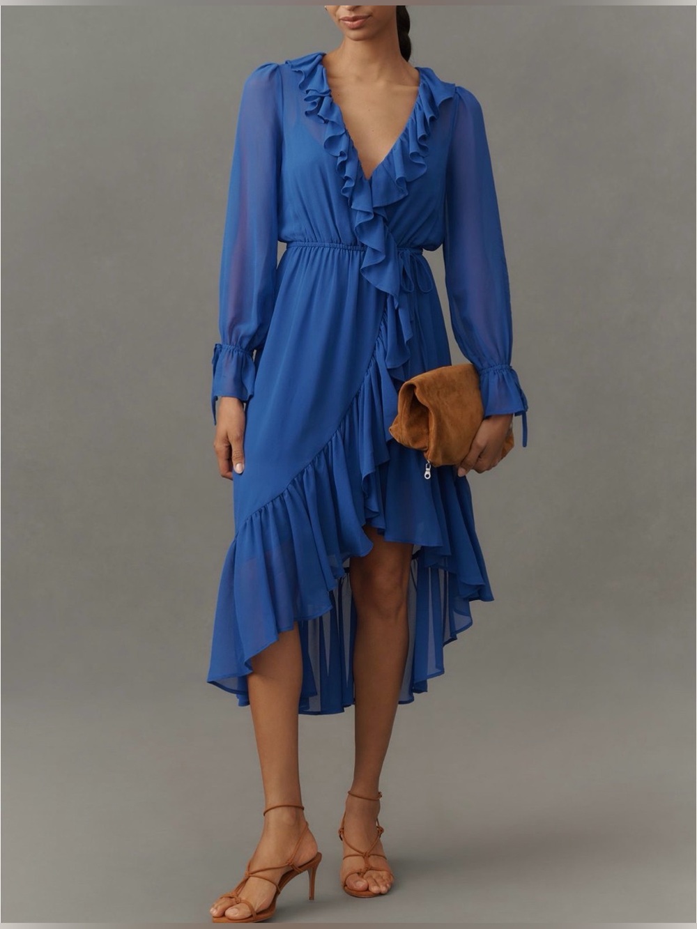 Anthropologie long Sleeve Ruffle Asymmetric Midi Dress NWT!